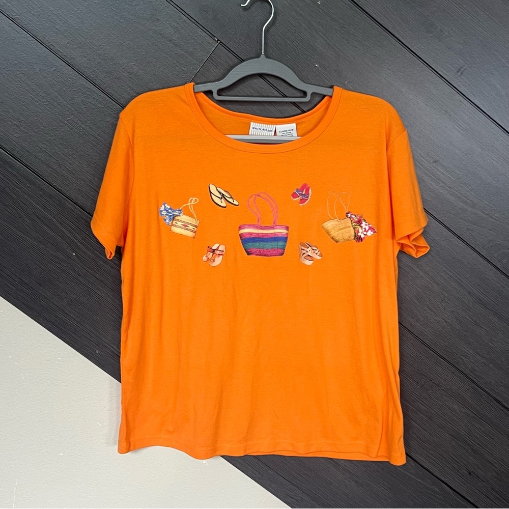 White Stag‎ Vibrant Orange T-Shirt with Beach Graphic